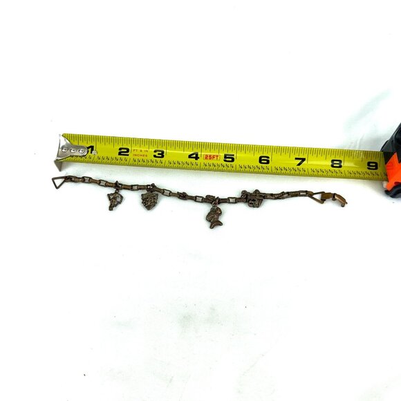 Vintage Medieval Brass Charm Bracelet Knight Crown Shield Heraldic 8" Link - Picture 6 of 6